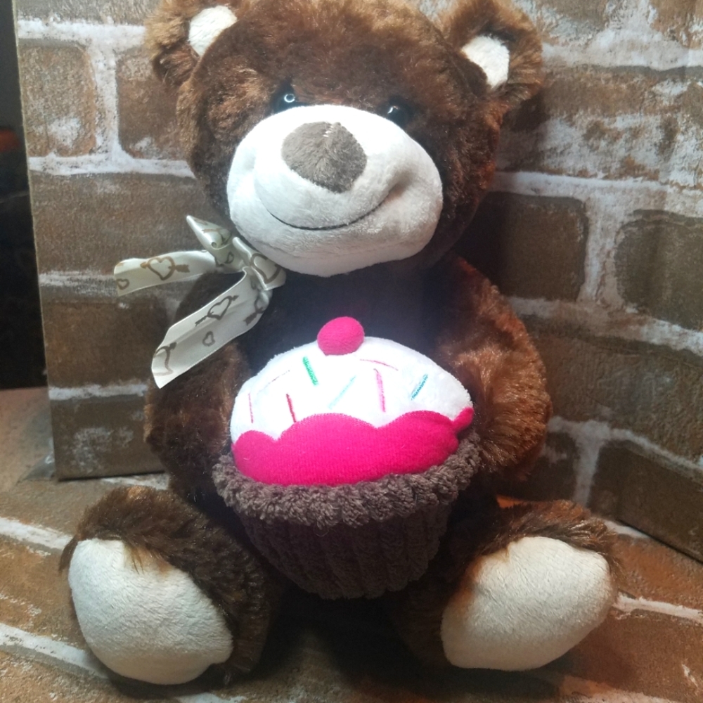 Dark Brown DanDee plush Bear with cupcake Brown nose 10" Soft